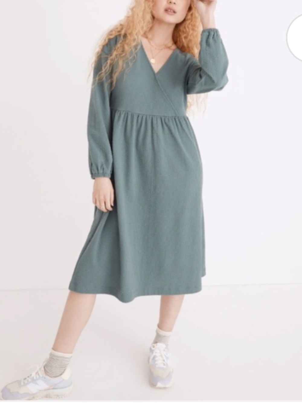 Madewell Long-Sleeve V-Neck‎ Crossover Oversized Midi Dress Faded Shale XL NWT